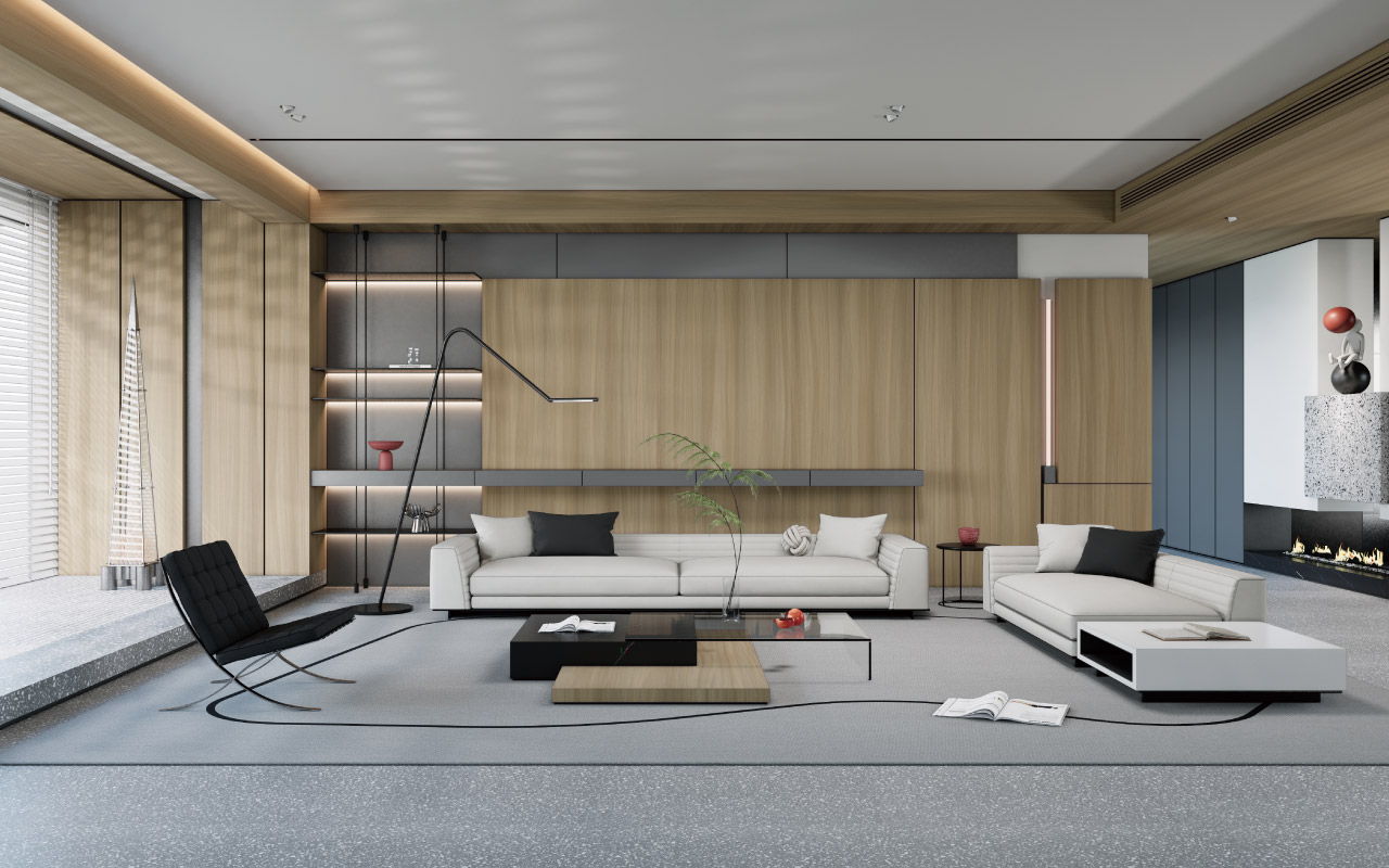 客厅布景墙柜一体